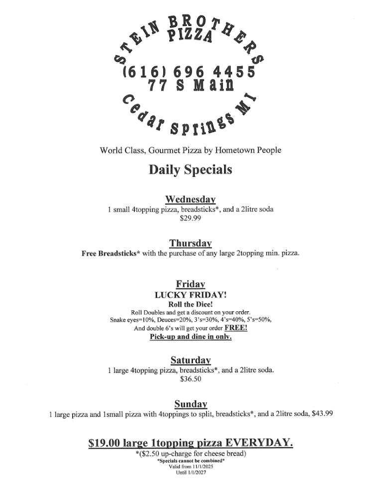 Stein Brothers Pizza Menu image 3